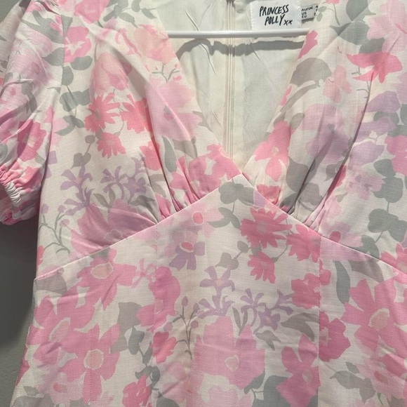 Princess Polly Pink Floral V-Neck Mini Sun Dress Size 0 - Picture 4 of 8